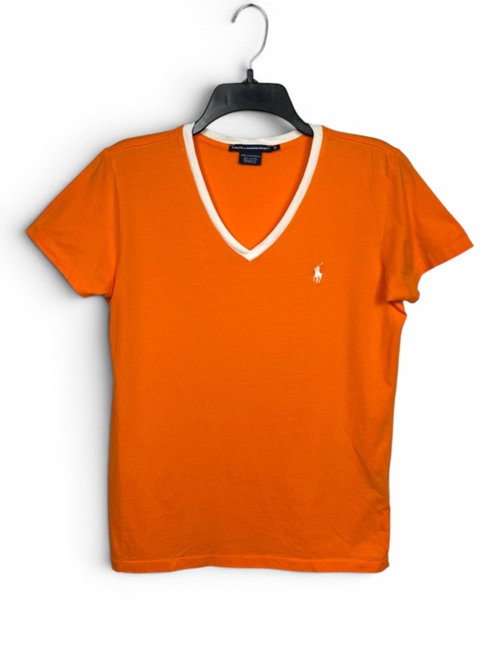 Ralph Lauren Sport Orange V-Neck T-Shirt with white pony on chest M